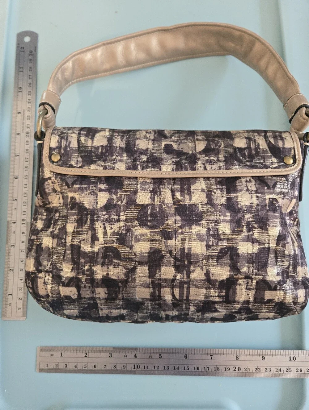 ​Coach Metallic Op Art Shoulder Bag Gold Trim Handbag